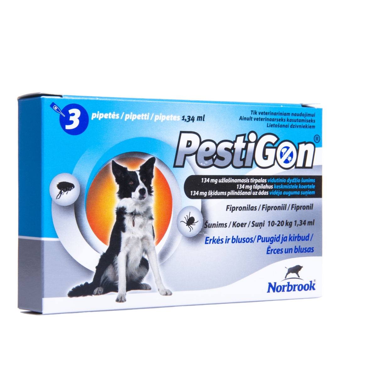 Pestigon šķīdums pret blusām un ērcēm suņiem 10-20kg 3gab