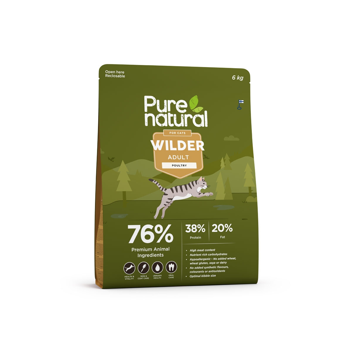 PURENATURAL Wilder sausā barība kaķiem, mājputni, 6kg - Produkta attēls