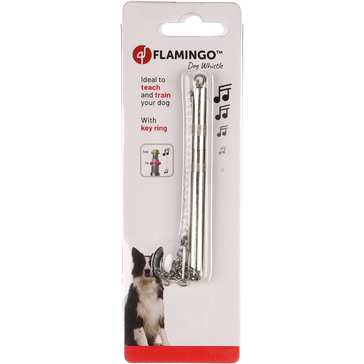 FLAMINGO Luxe treniņu svilpe suņiem, 11cm, sudraba krāsā - Produkta attēls