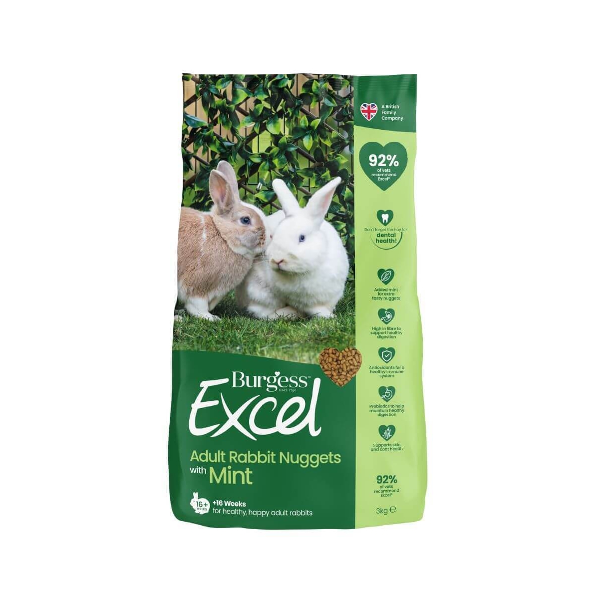 BURGESS Excel Nuggets pieaugušiem trušiem ar piparmētru 3kg - Produkta attēls