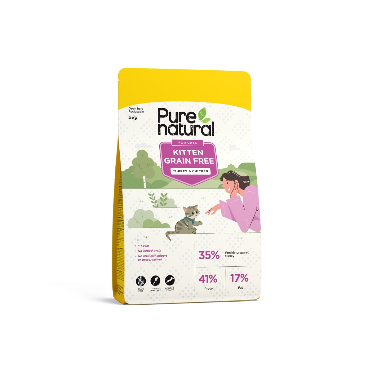 PURENATURAL sausā barība kaķēniem, vista/tītars, 2kg - Produkta attēls