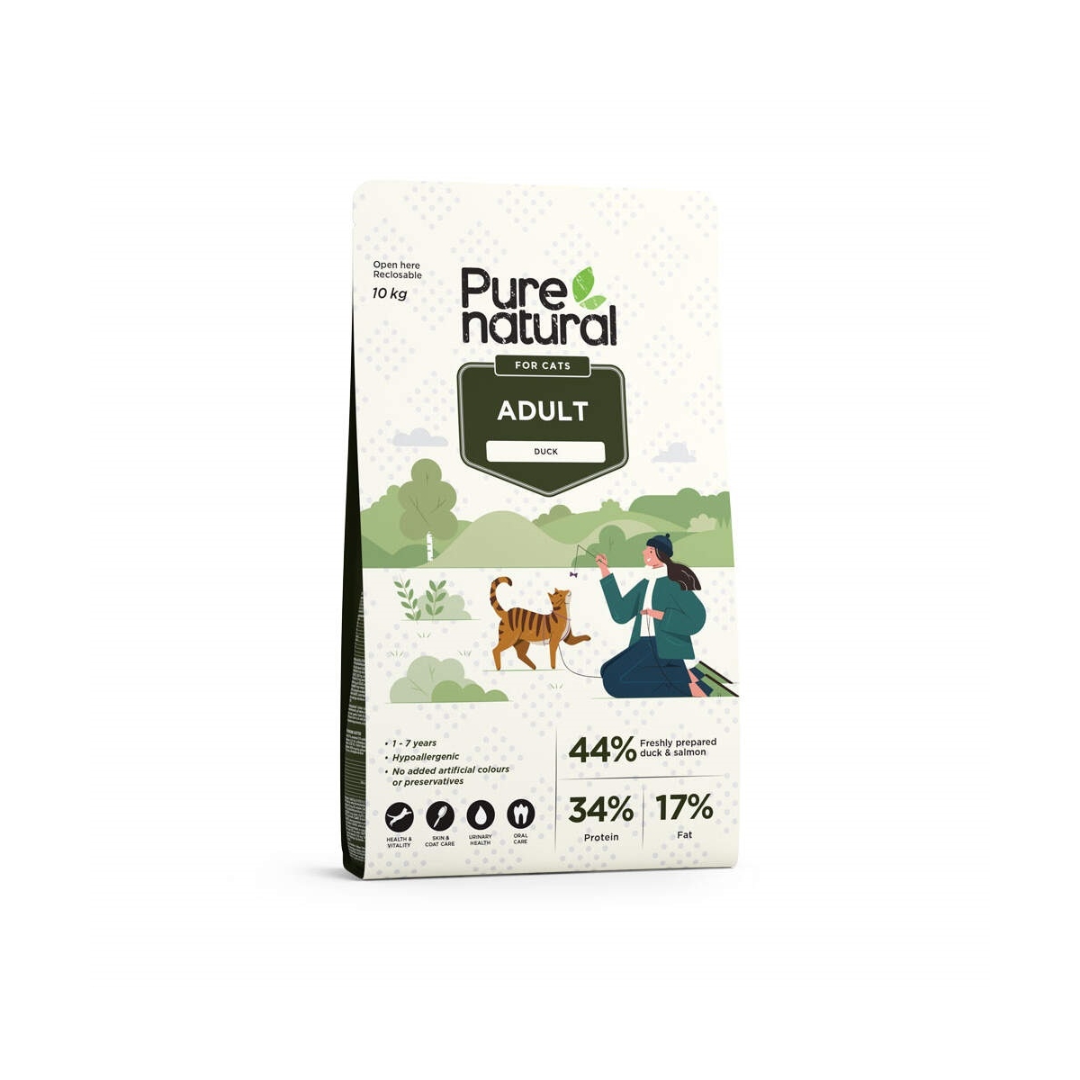 PURENATURAL sausā barība kaķiem, pīle, 10kg - Produkta attēls
