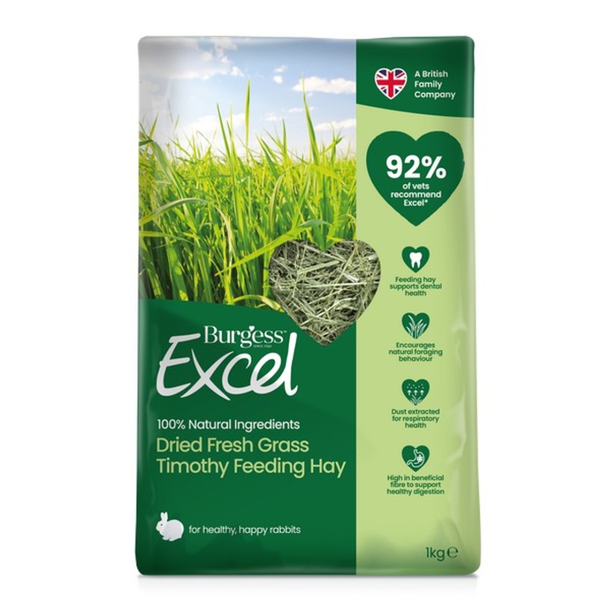 BURGESS Excel Kaltēts Svaigas Zāles Siens 1kg - Produkta attēls