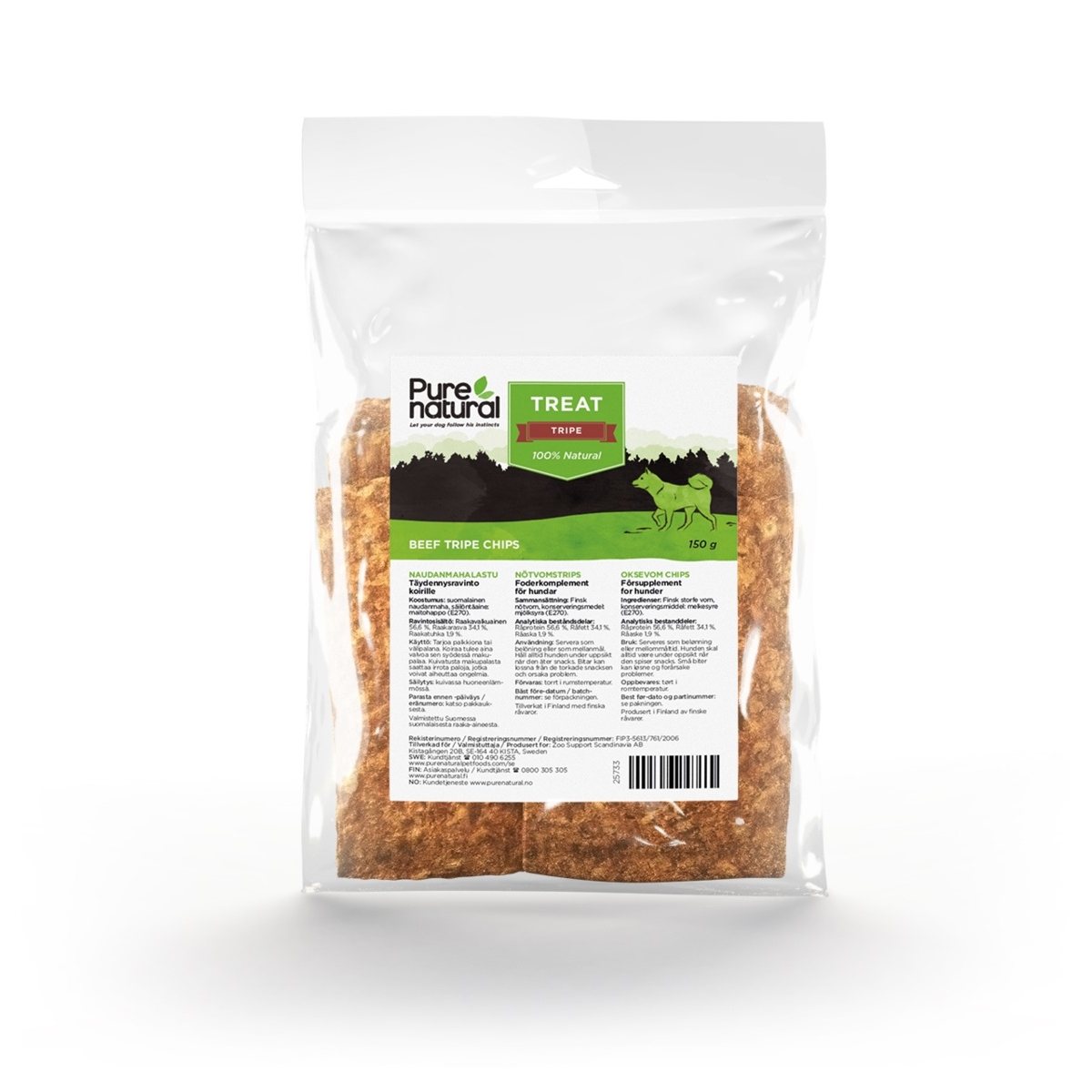 PURENATURAL Tripechips gardums suņiem, liellops, 150g - Produkta attēls