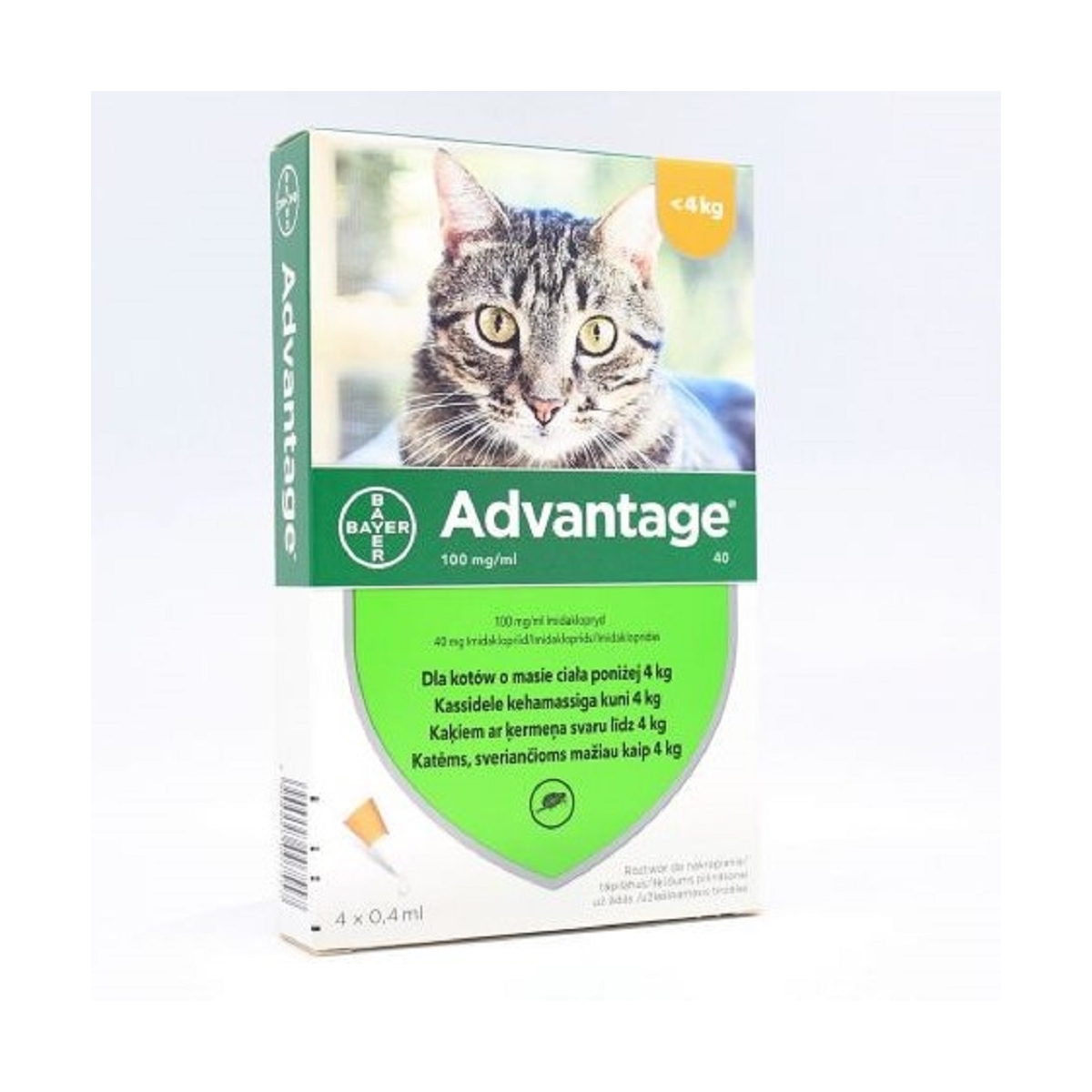 Advantage 40 mg 10% šķīdums pret blusām kaķiem līdz 4 kg 4gab