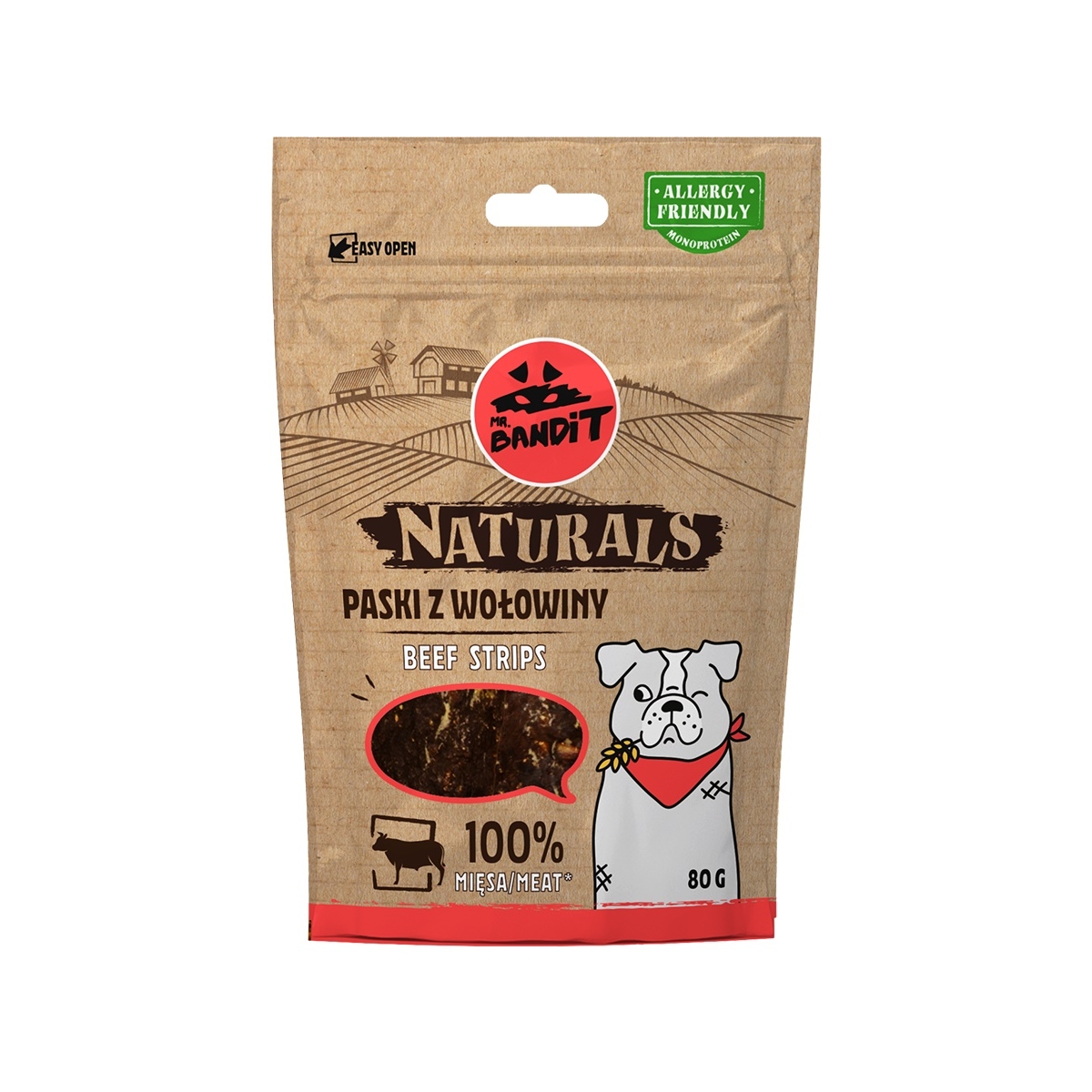 MR.BANDIT Naturals liellopa gaļas sloksnītes 80g - Produkta attēls