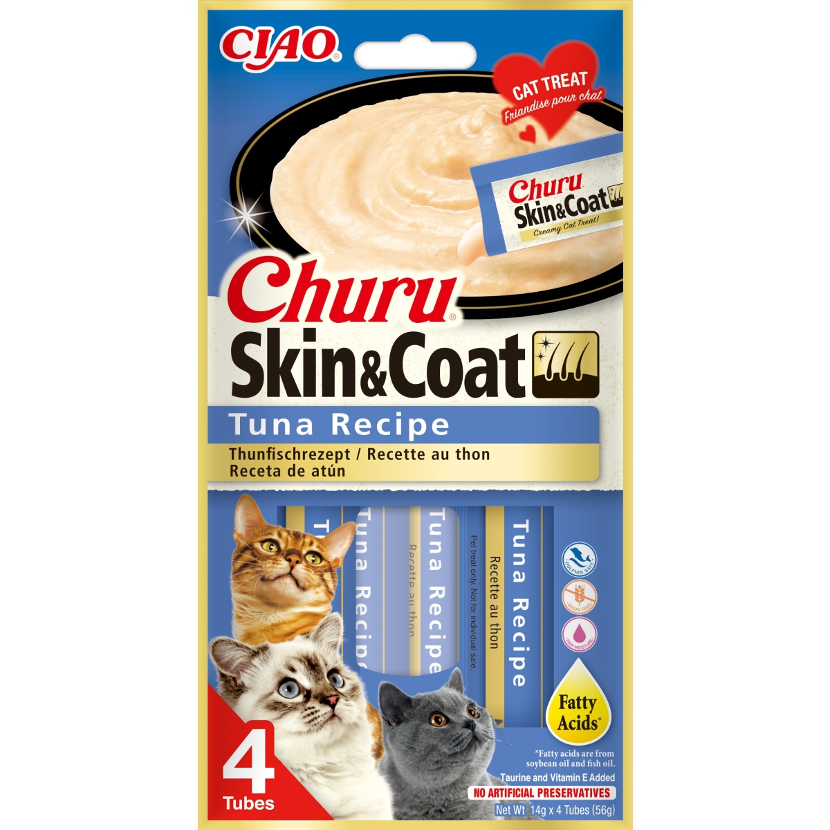 CHURU Skin&Coat gardums kaķiem, tuncis, 14g x 4gb - Produkta attēls