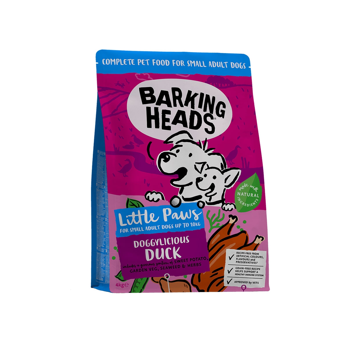 Barking Heads Doggylicious Duck barība maza izmēra pieaugušiem suņiem, 4 kg