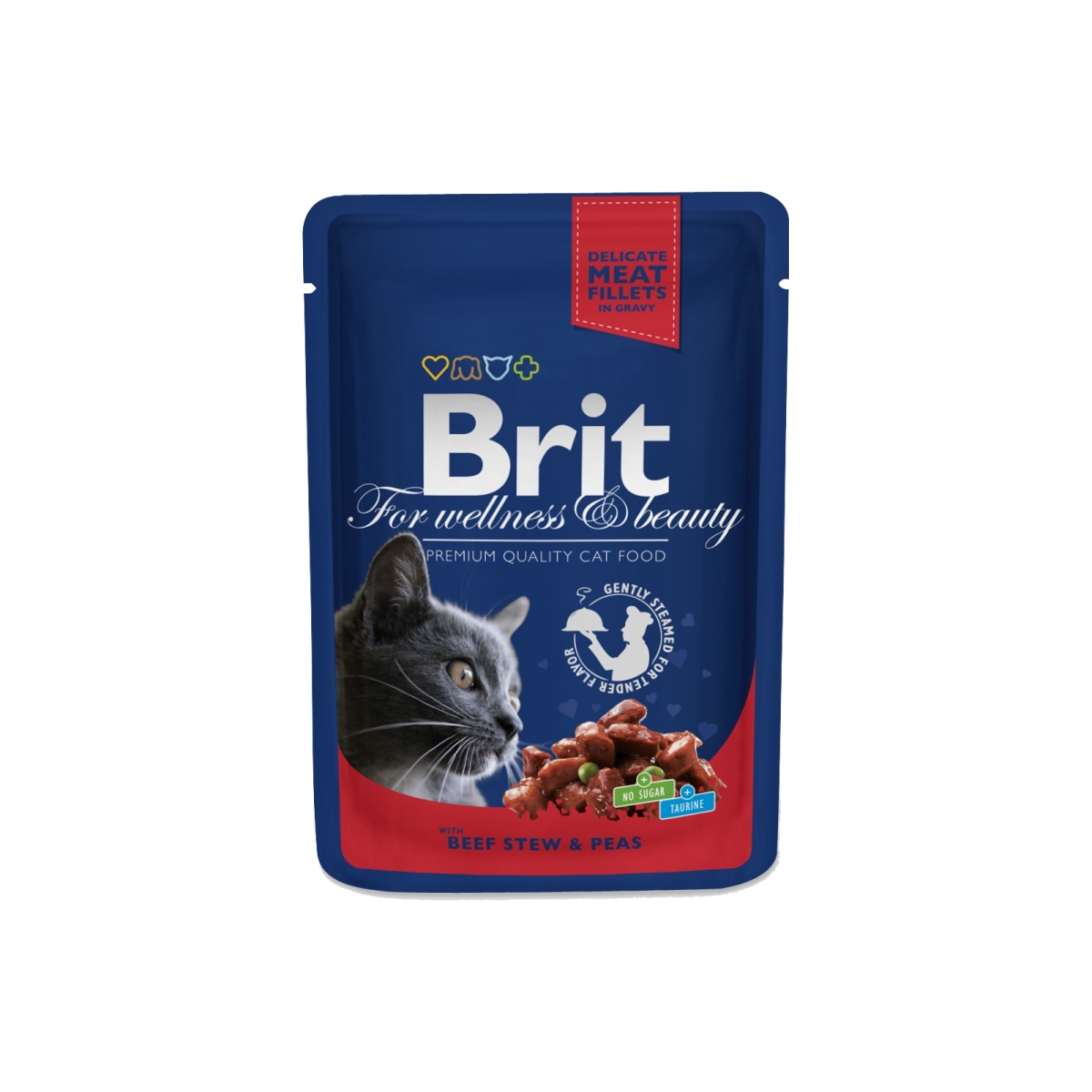 BRIT Premium mitrā barība kaķiem, liellops/zirņi 100g - Produkta attēls