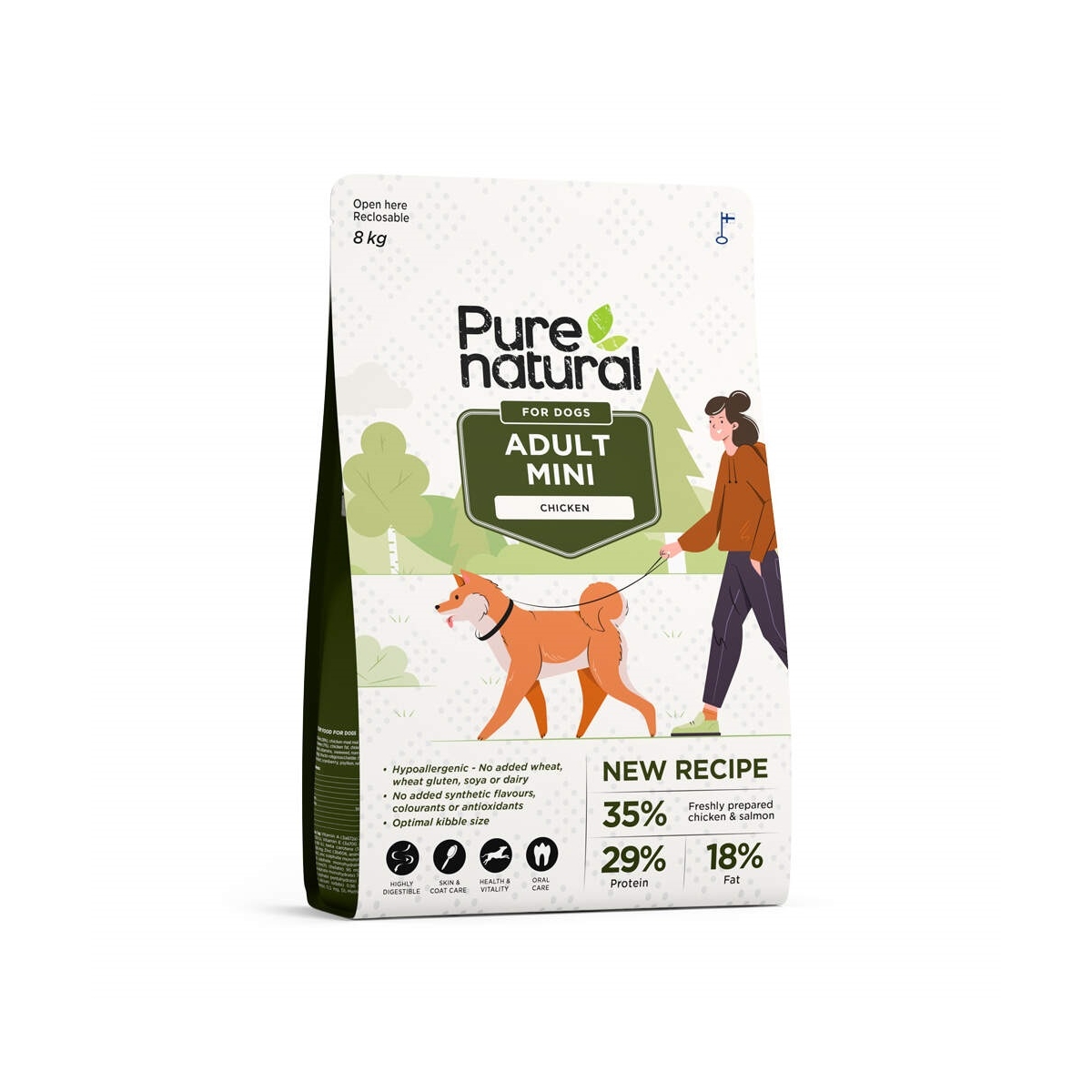 PURENATURAL Mini Adult sausā barība suņiem, vista/lasis, 8kg - Produkta attēls