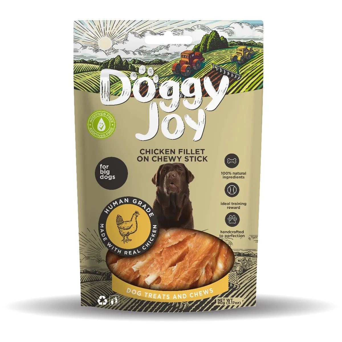 Doggy Joy vistas sloksnītes uz košļājamām nūjiņām, 90g - Produkta attēls