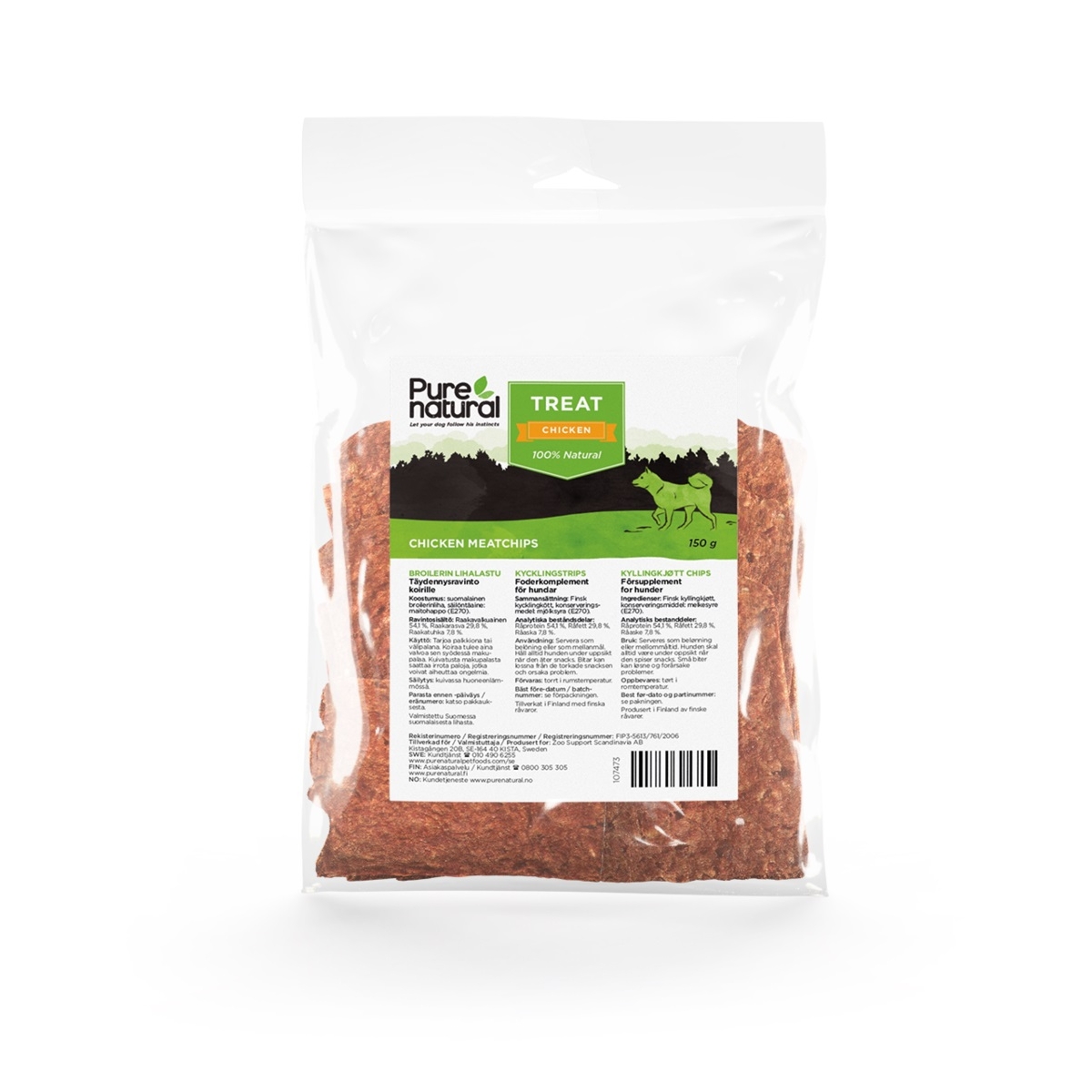 PURENATURAL Meatchips gardums suņiem, vistas fileja,150g - Produkta attēls