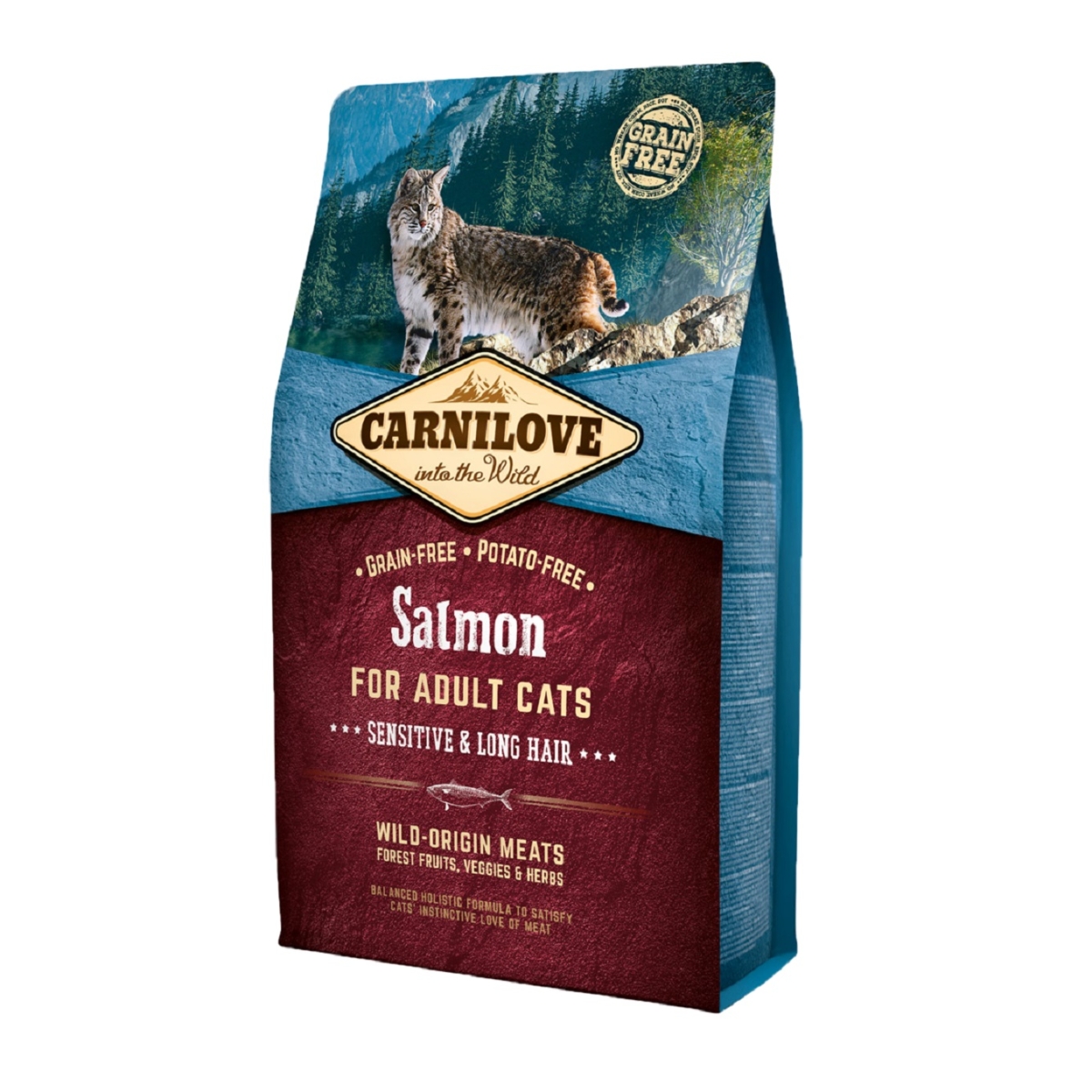 CARNILOVE Sensitive & Long Hair sausā barība kaķiem, lasis, 6kg - Produkta attēls