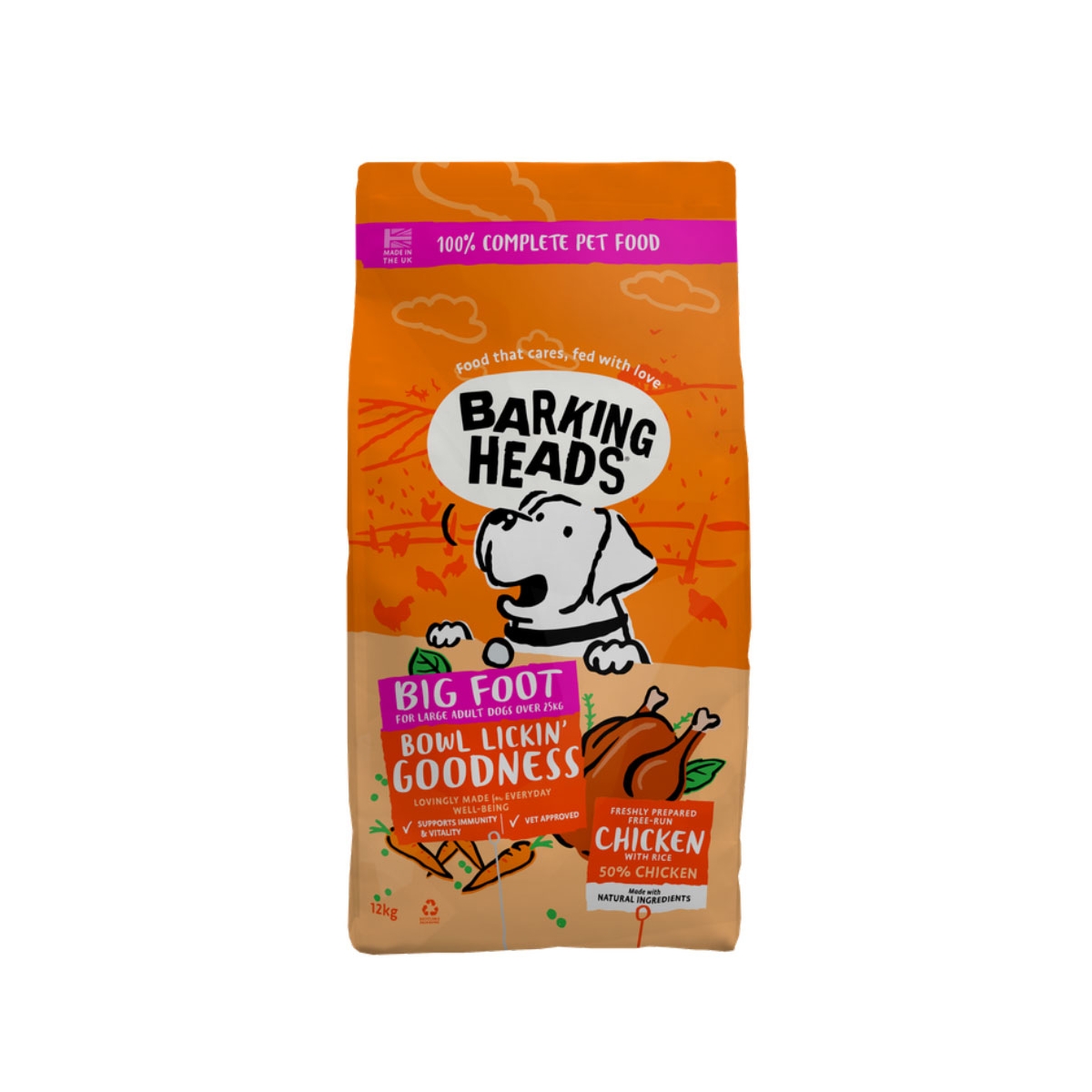 BARKING HEADS Big Foot Chicken sausā barība suņiem, vista, 12kg - Produkta attēls