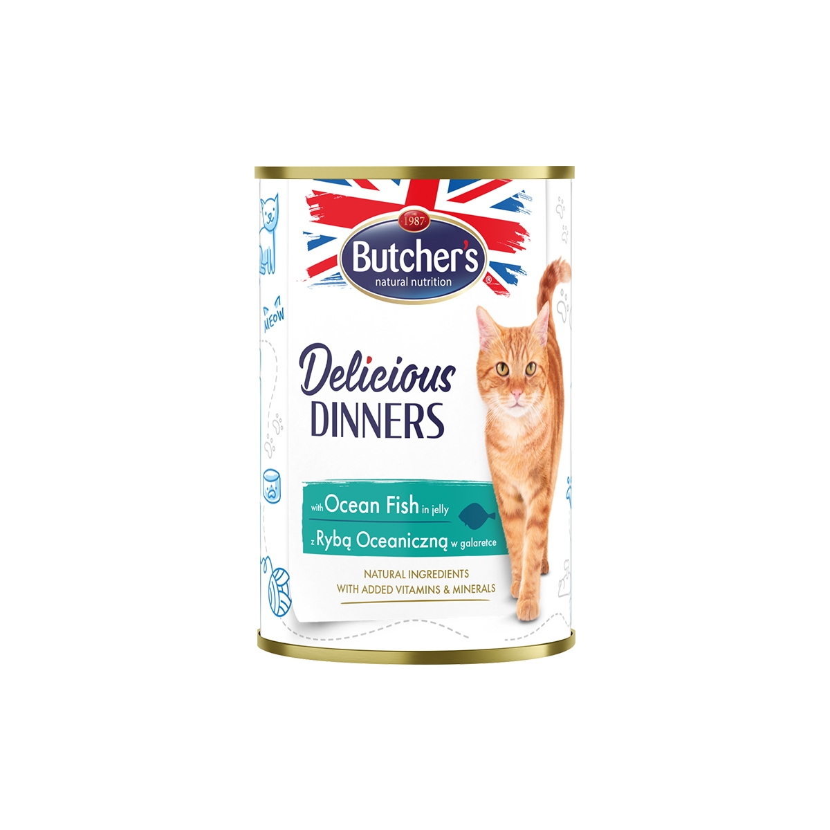 Butcher's Delicious Dinners mitrā barība kaķiem ar jūras zivju gabaliņiem želejā 400g - Produkta attēls