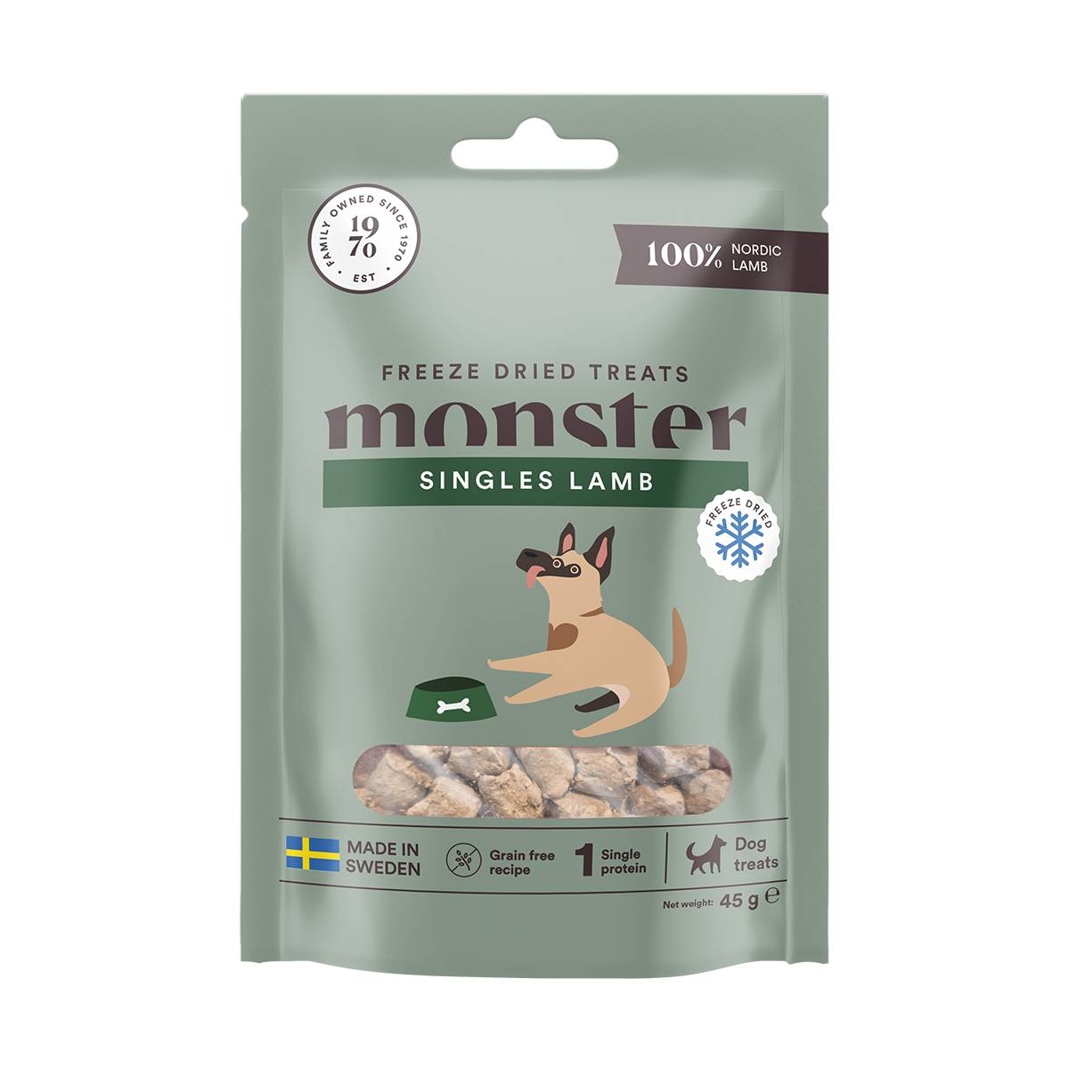 MONSTER liofilizēts gardums suņiem, jērs, 45g - Produkta attēls
