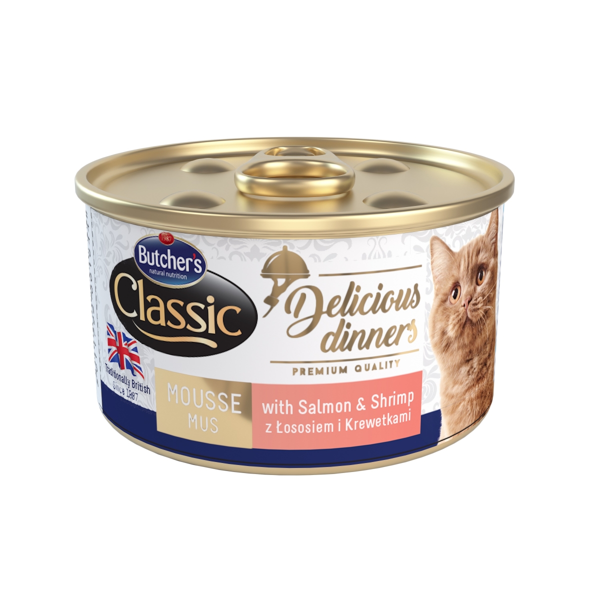 Butchers Classic del.Dinner laša/garneļu kons.kaķiem, 85 g