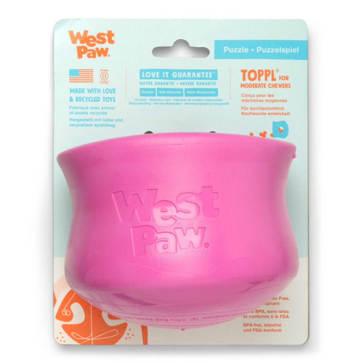 WEST PAW Topple rotaļlieta suņiem, 10 x 12 x 12 cm, rozā - Produkta attēls