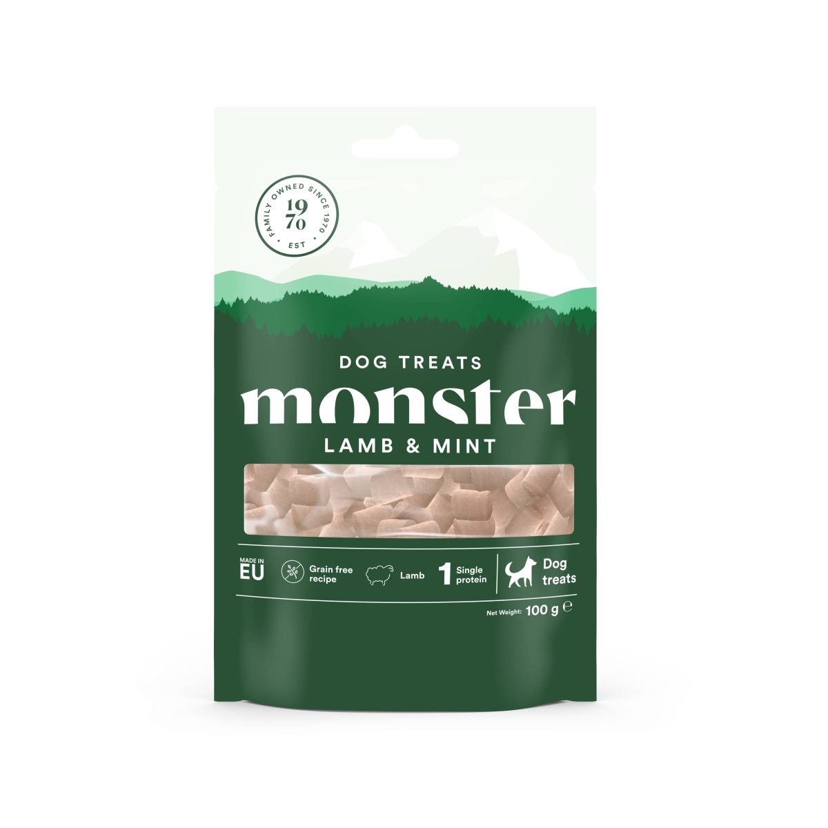 MONSTER gardumi suņiem, jērs/piparmētra, 100g - Produkta attēls