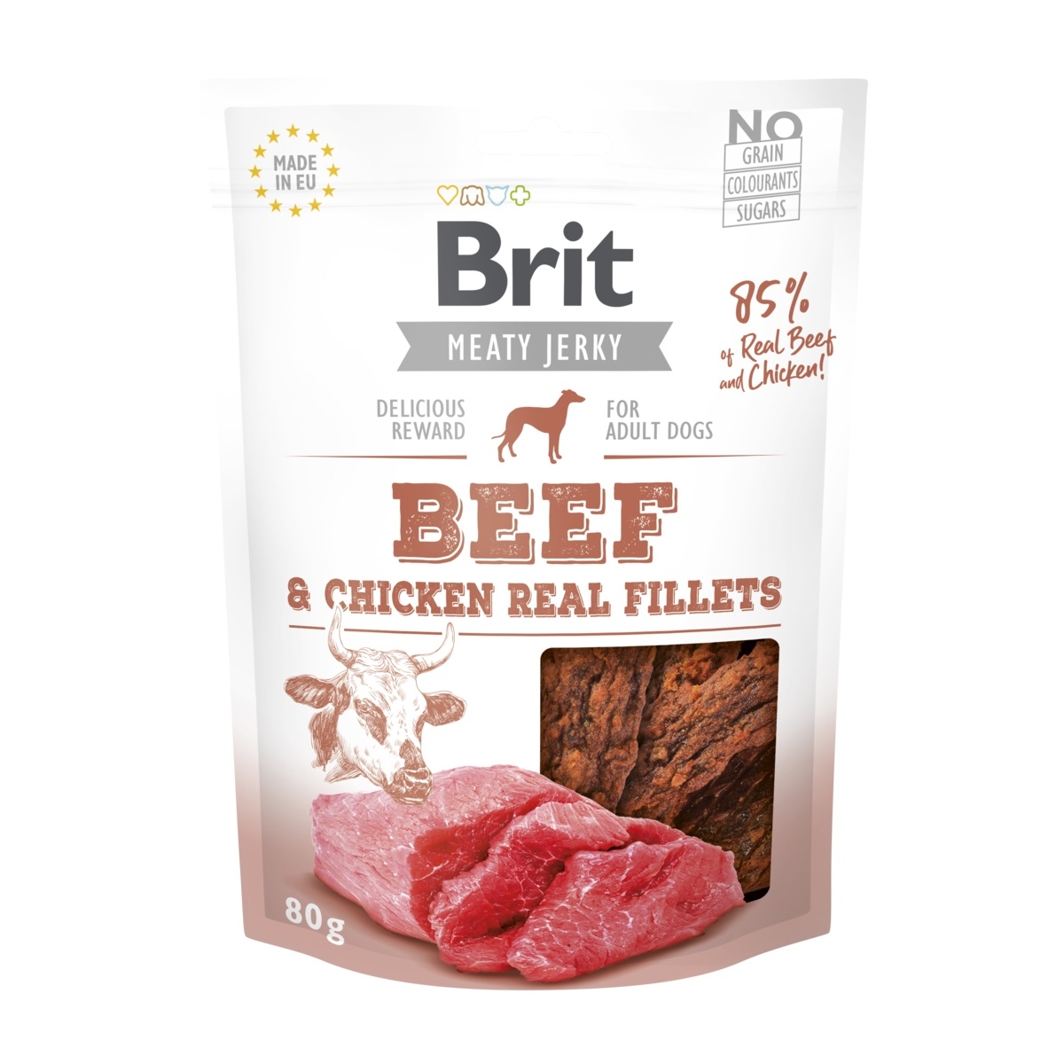 BRIT Jerky Fillets gardumi suņiem, liellops/vista, 80g - Produkta attēls