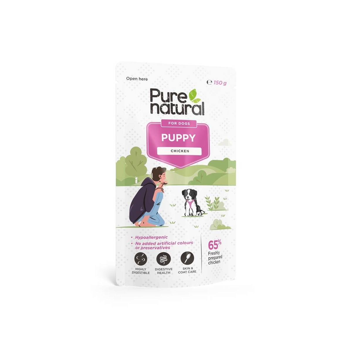 PURENATURAL mitrā barība kucēniem, vista/rīsi, 150g - Produkta attēls