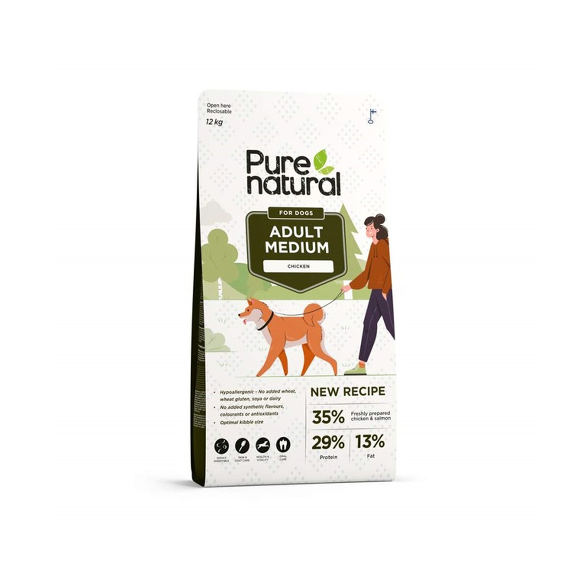 PURENATURAL Medium Adult sausā barība suņiem, vista/lasis, 12kg - Produkta attēls
