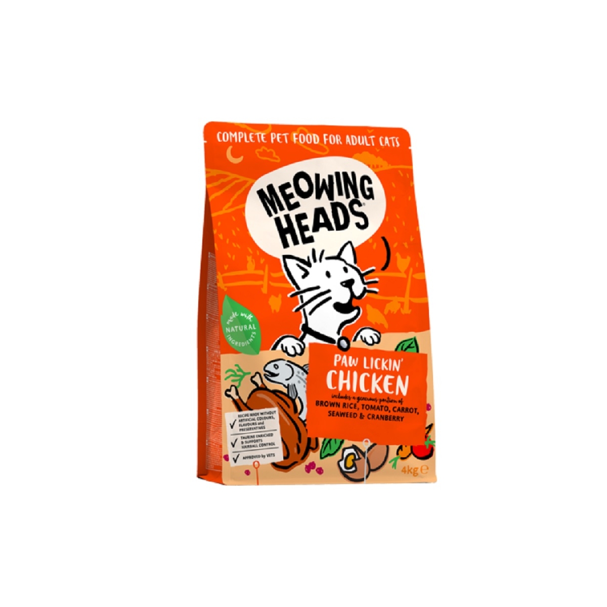 MEOWING HEADS Paw Lickin' Chicken sausā barība kaķiem,vista, 4 kg - Produkta attēls