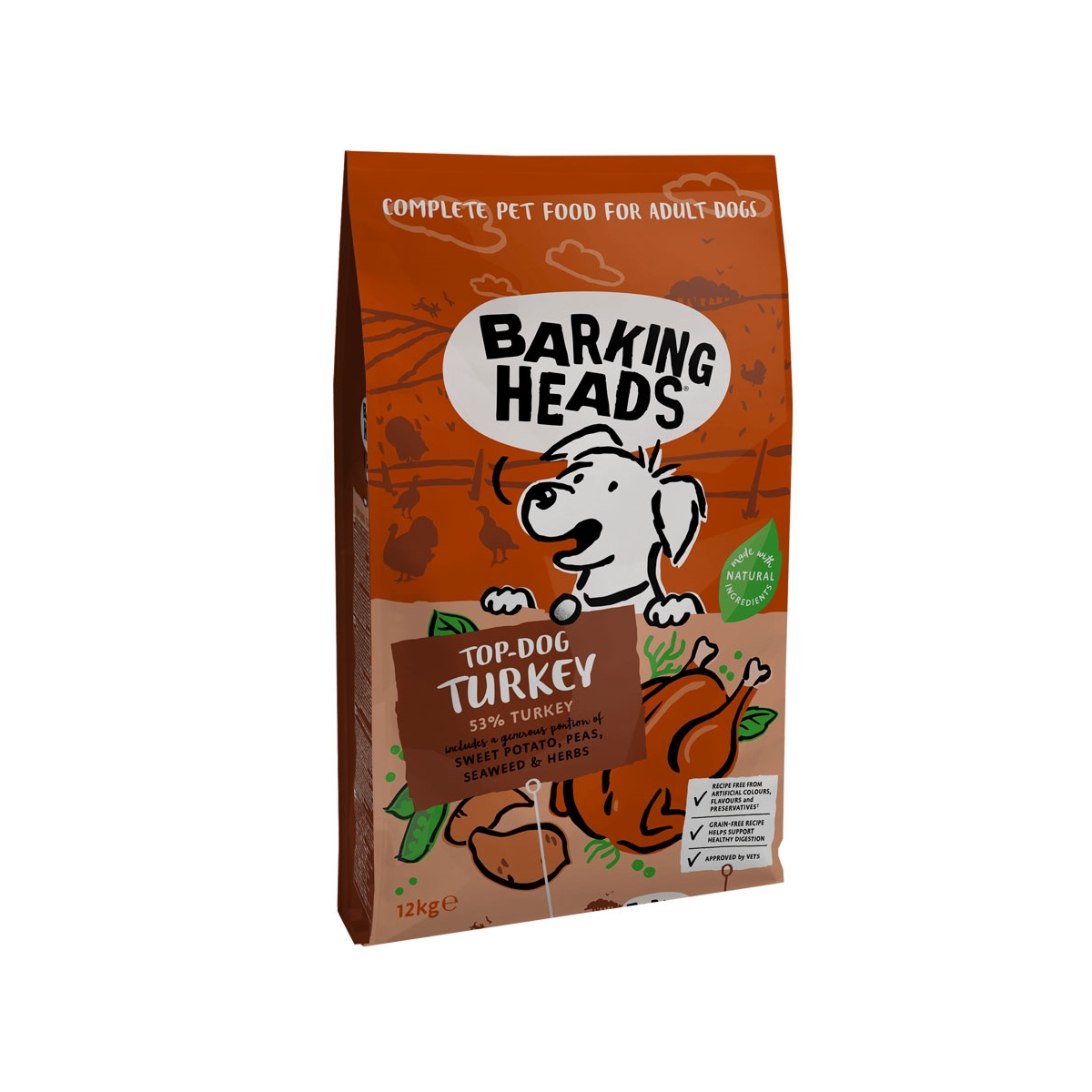 Barking Heads Top Dog Turkey suņu barība, 12 kg