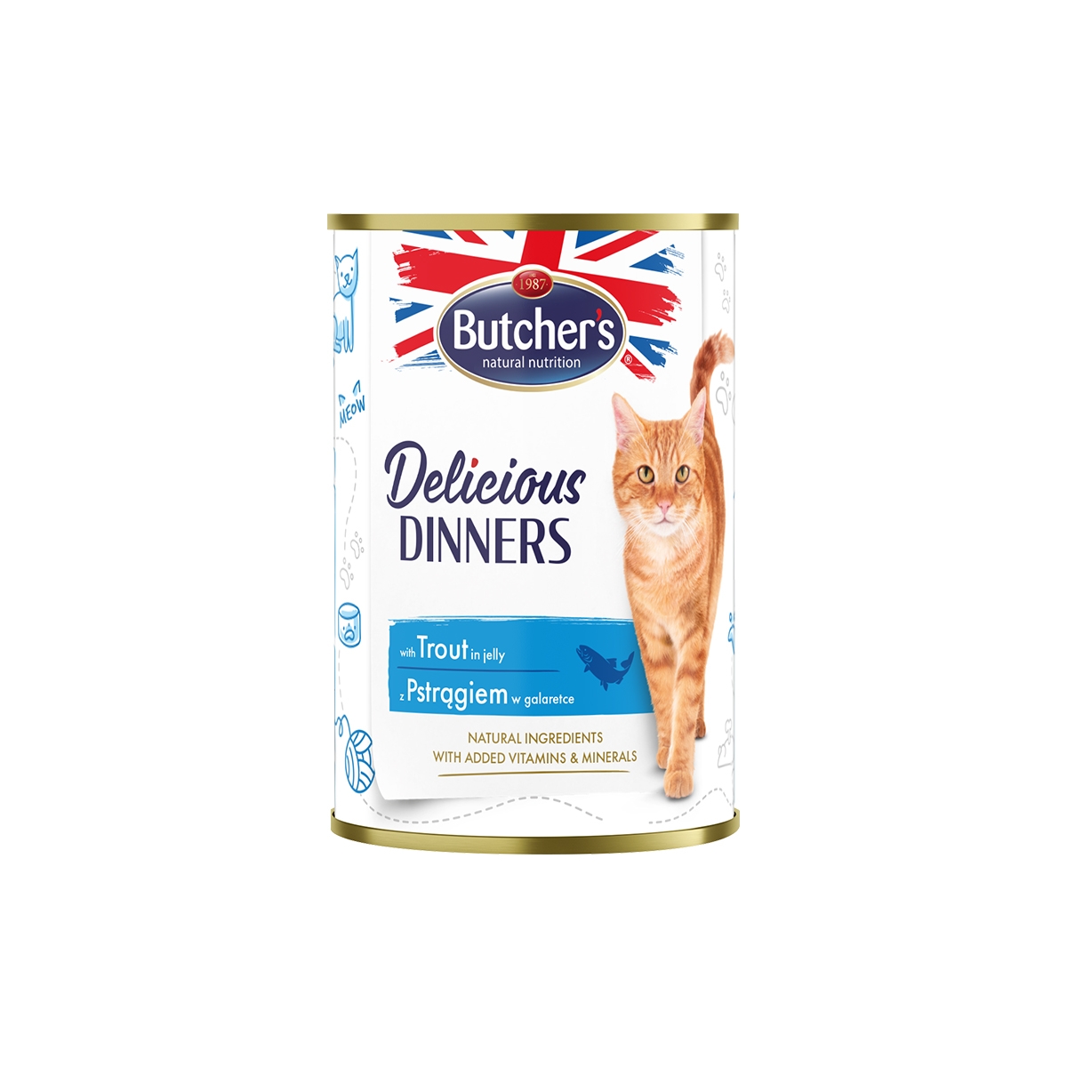 Butcher's Delicious Dinners mitrā barība kaķiem ar foreļu gabaliņiem želejā 400g - Produkta attēls