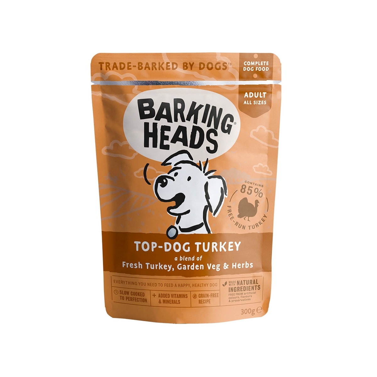 BARKING HEADS Top-Dog Turkey mitrā barība suņiem,tītars,300g - Produkta attēls