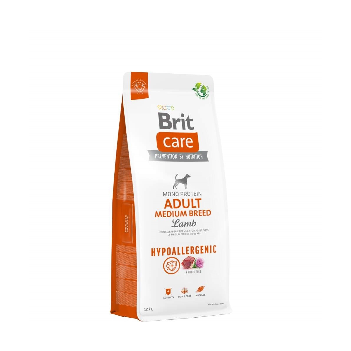 BRIT CARE Hypoallergenic Medium sausā barība suņiem jērs/rīsi, 12kg - Produkta attēls