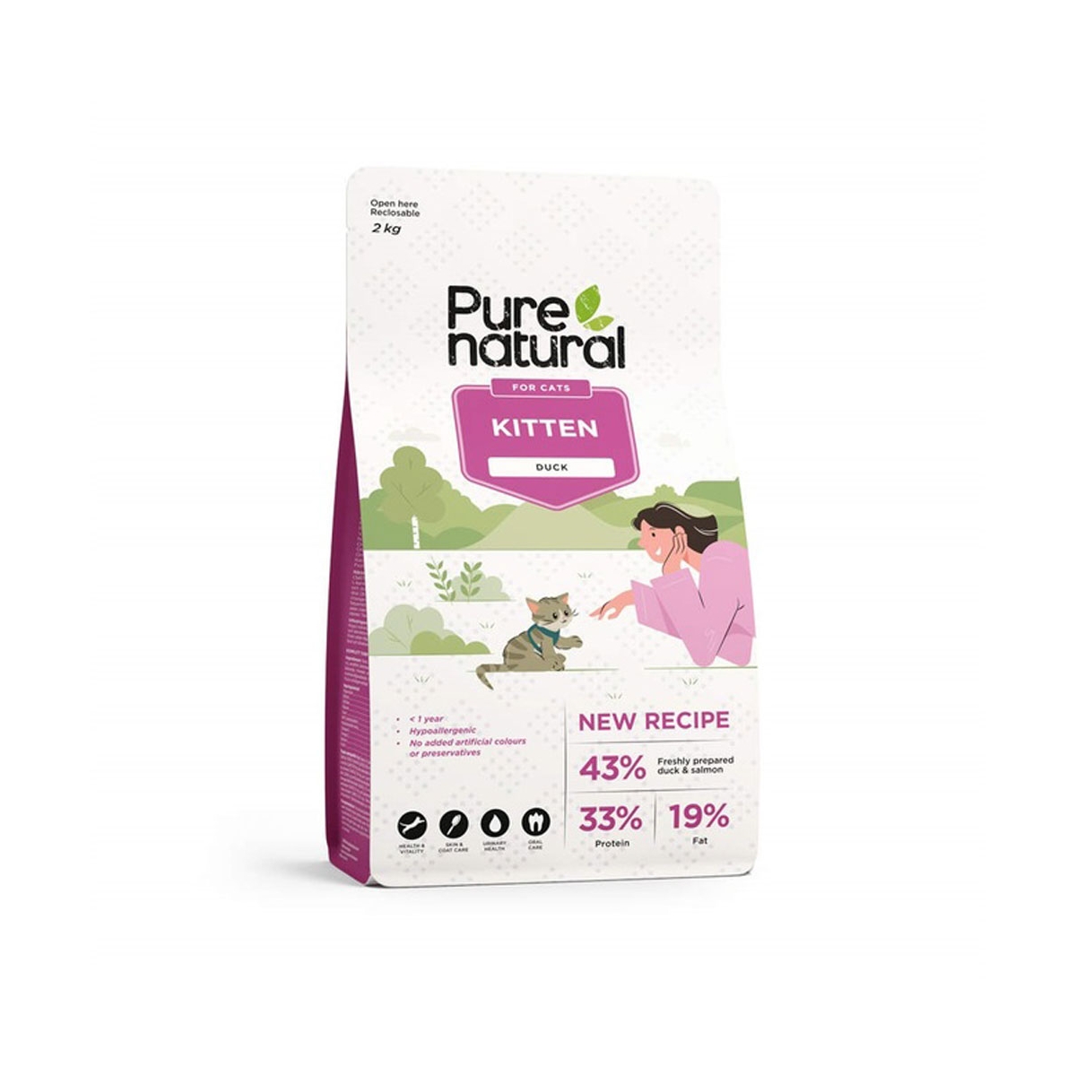 PURENATURAL sausā barība kaķēniem, pīle, 2kg - Produkta attēls