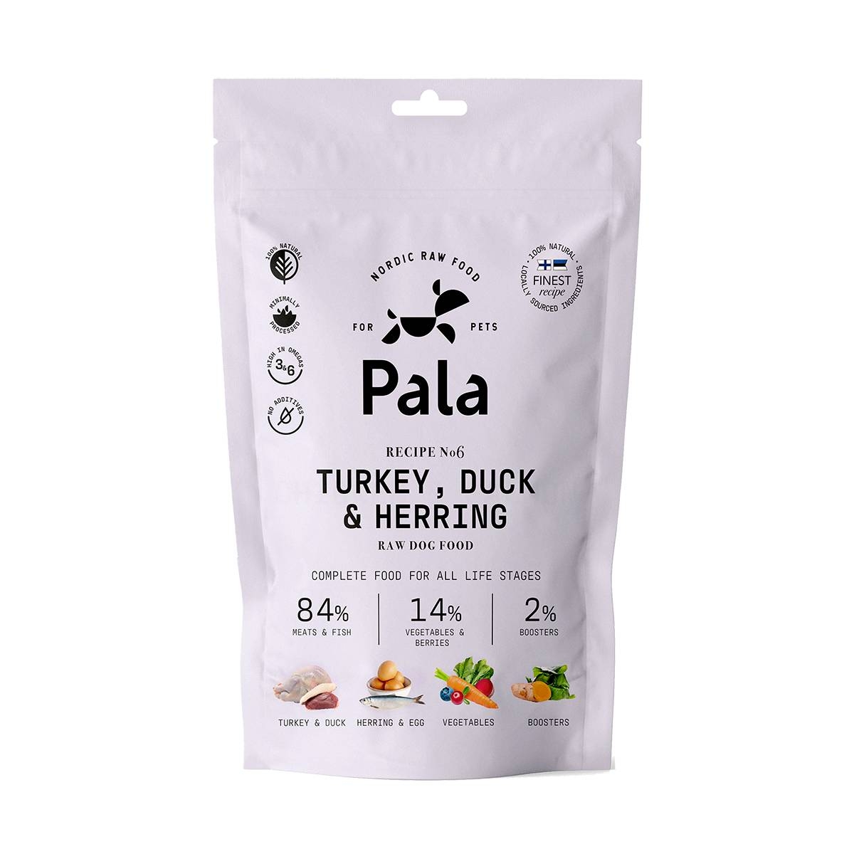 PALA Raw Food kaltēta svaigā barība suņiem tītars/pīle/siļķe 100g - Produkta attēls