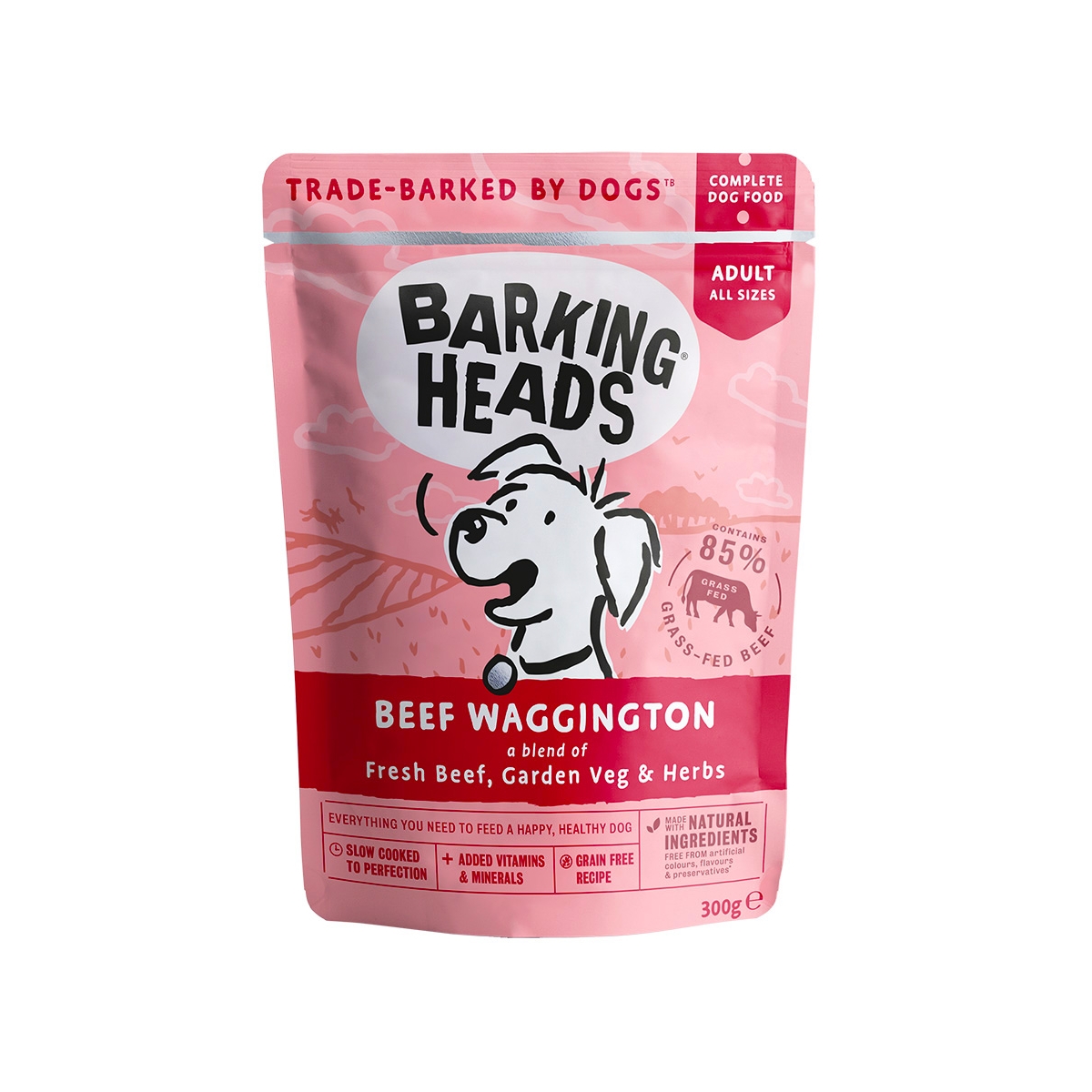 BARKING HEADS Beef Waggington mitrā barība suņiem, liellops, 300 g - Produkta attēls