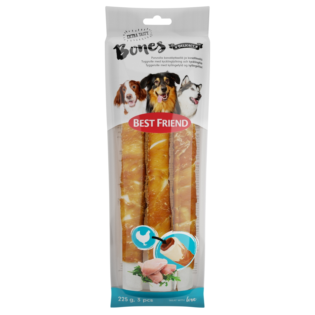 Best Friend suņu uzkoda ar vistas fileju, 3 X 225 g - Produkta attēls