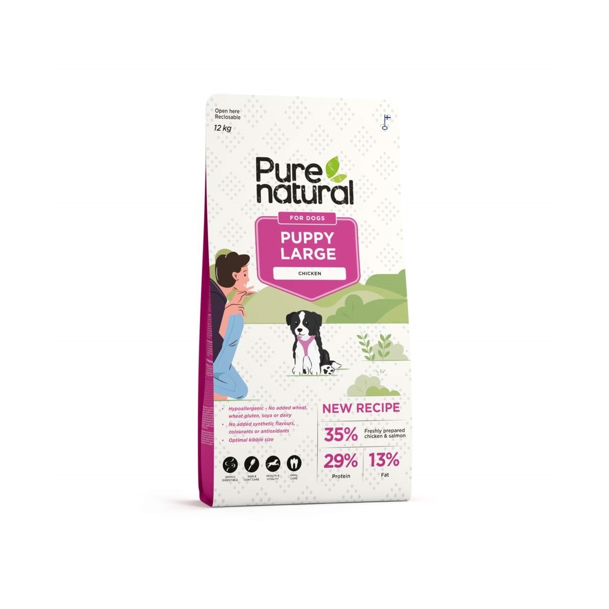 PURENATURAL sausā barība lielo šķirņu kucēniem, vista/lasis,12kg - Produkta attēls