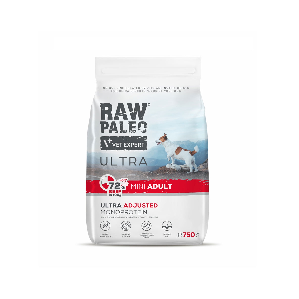 RAW PALEO Ultra Mini sausā barība suņiem, liellops, 750g - Produkta attēls