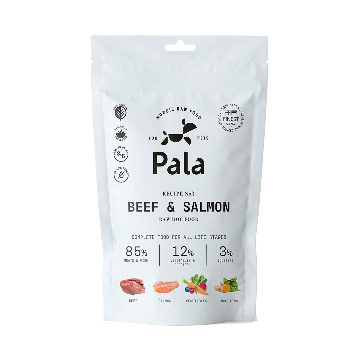 PALA Raw Food kaltēta svaigā barība suņiem, liellops/lasis 100g - Produkta attēls