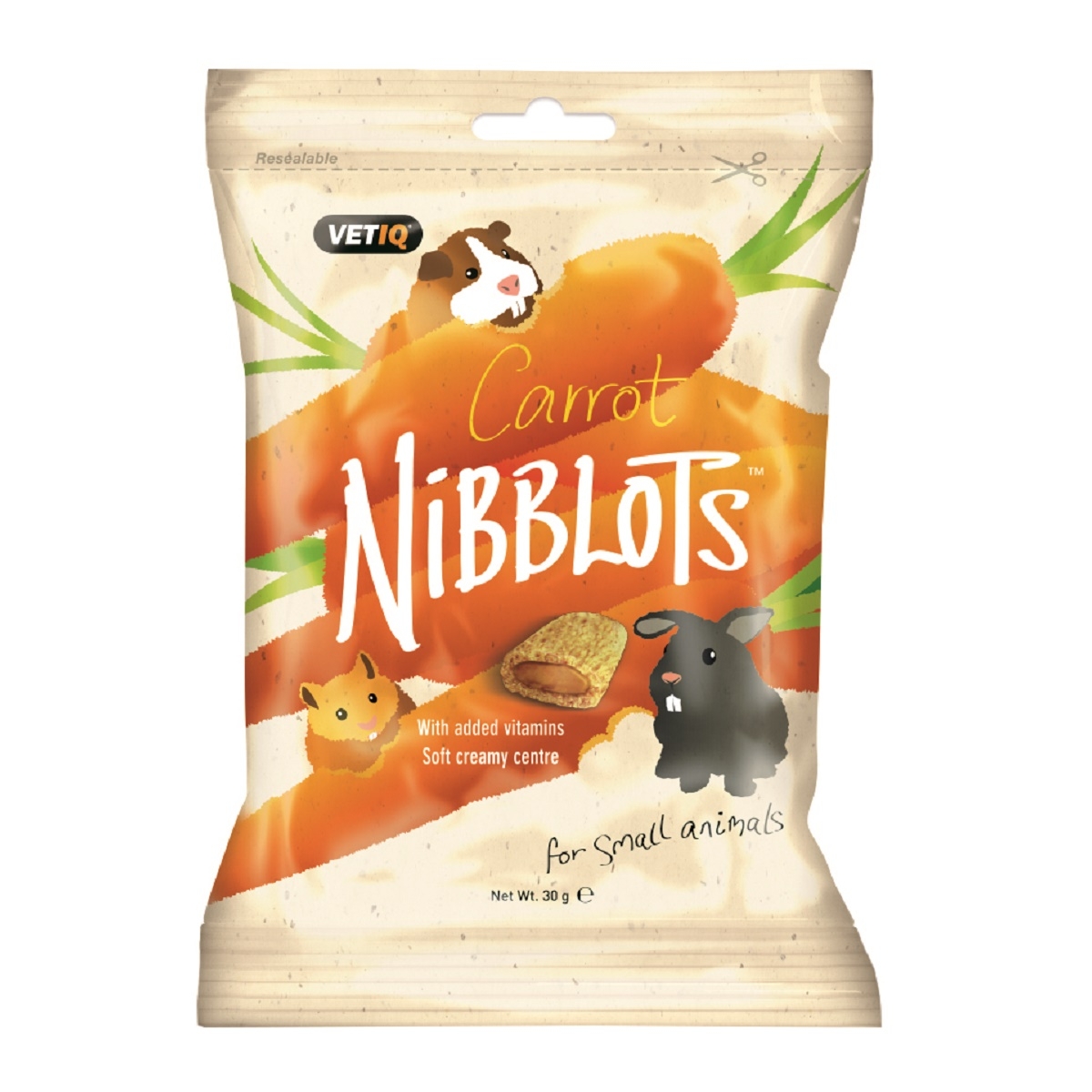 VETIQ Nibblots gardumi maziem dzīvniekiem, ar burkāniem, 30g - Produkta attēls