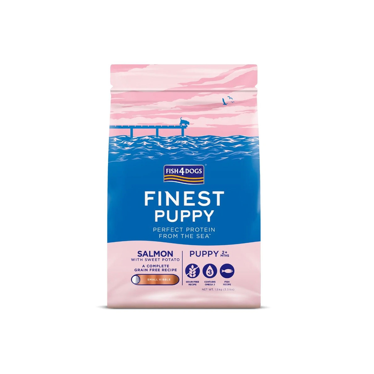 FISH4DOGS Puppy sausā barība kucēniem, lasis/batātes, 1,5 kg - Produkta attēls