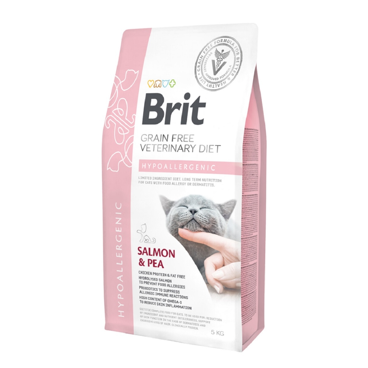 BRIT VD Hypoallergenic sausā barība kaķiem, lasis/zirņi, 5kg - Produkta attēls