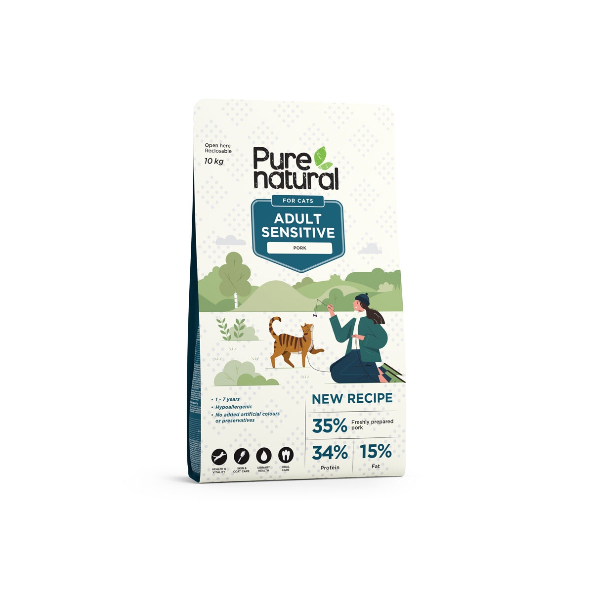 PURENATURAL Sensitive sausā barība kaķiem, cūkgaļa, 10kg - Produkta attēls