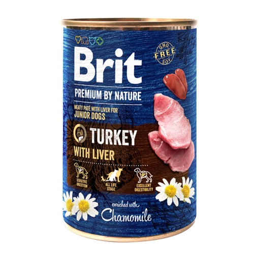 BRIT Premium konservi kucēniem ar tītaru/tītara aknām, 800g