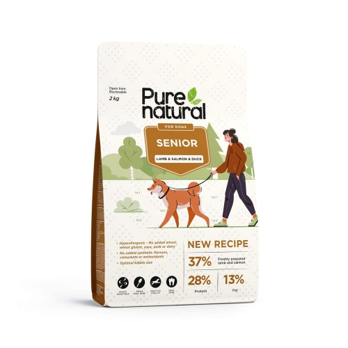 PURENATURAL Senior sausā barība suņiem, jērs/pīle/lasis, 2kg