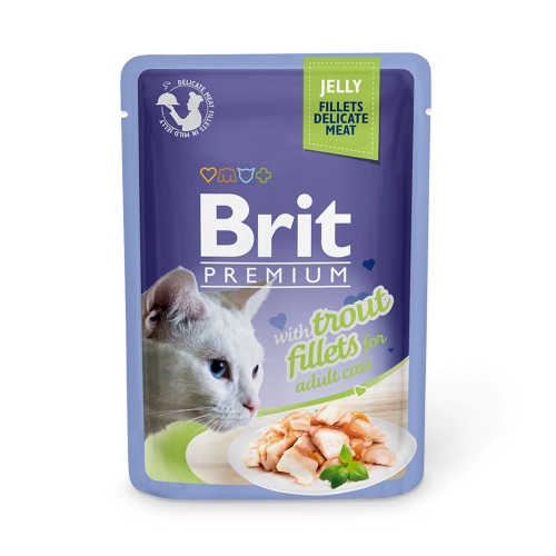 BRIT Premium mitrā barība kaķiem ar foreli želejā, 85g