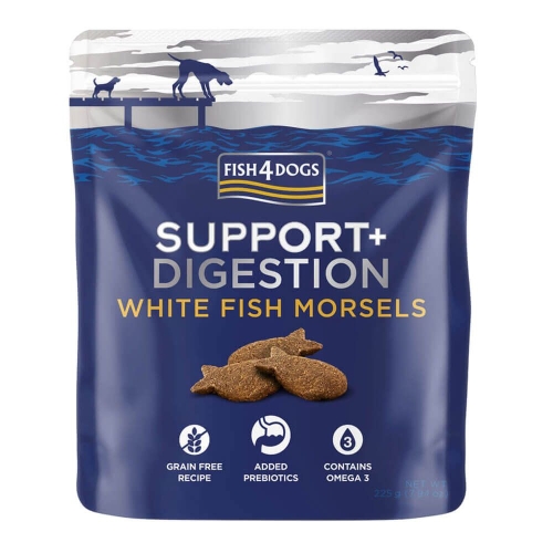 FISH4DOGS Support+ Digestion kārums suņiem,baltās zivis, 225g