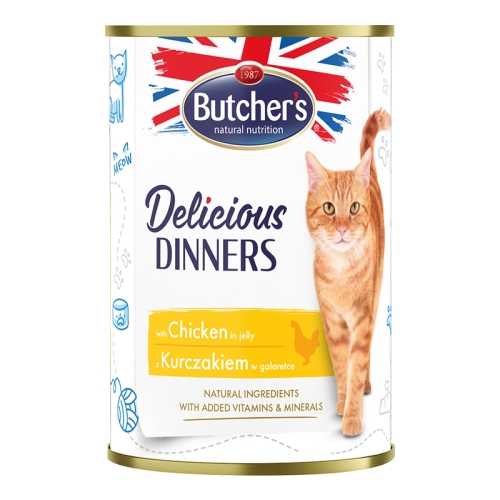 Butcher's Delicious Dinners mitrā barība kaķiem ar vistas gaļas gabaliņiem želejā 400g