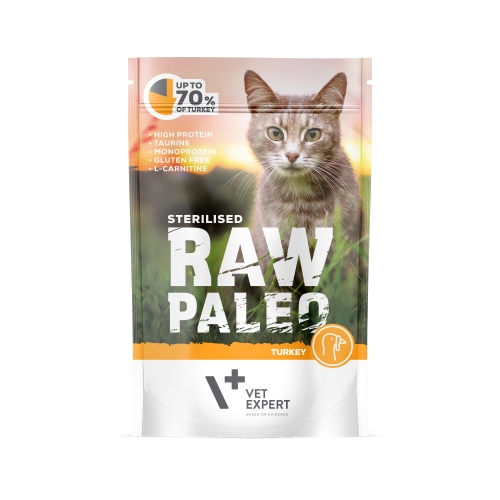 RAW PALEO mitrā barība sterilizētiem kaķiem ar tītaru, 100g