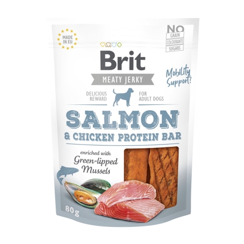 BRIT Jerky proteīna gardumi suņiem ar lasi 80g