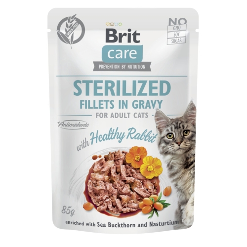 BRIT Care mitrā barība sterilizētiem kaķiem, trusis mērcē, 85g